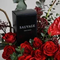 Box Naseem with Anthurium Red and Dior Sauvage perfume