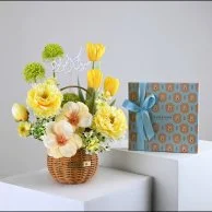 Welcome Baby Boy | Artificial Flower Basket with Chocolate Box