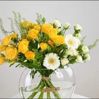 Yellow & White Flower Vase | Baby Rose & Gerbera