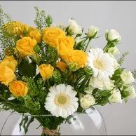 Yellow & White Flower Vase | Baby Rose & Gerbera