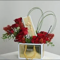 Bag and Bostani chocolate with natural red roses 5