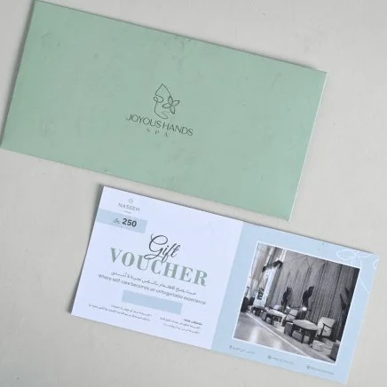 كرت إهداء لخدمات من جويس هاند سبا بمبلغ 250 ريال