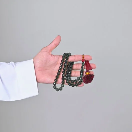 Transparent Olive Bakelite Misbaha Custom Karkosha Tassel | Lubab