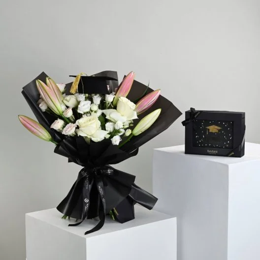 Lily and Rose Bouquet with Graduation Chocolates