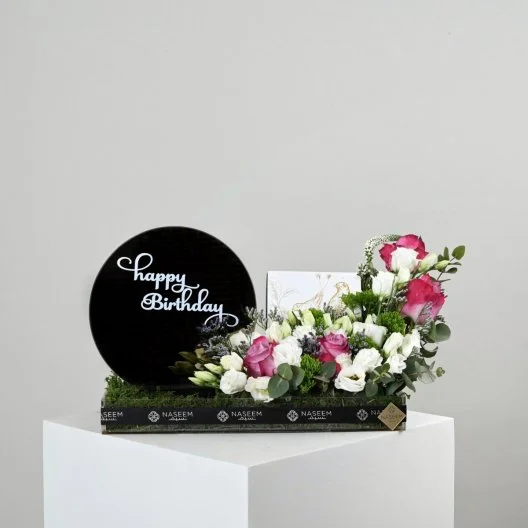 Birthday flower arrangement with Anoush chocolate1
