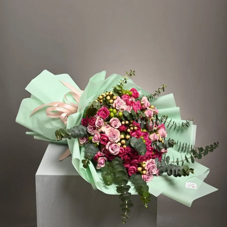 Mixed pink baby rose bouquet