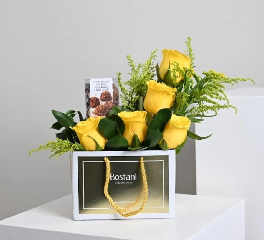 Rocher Chocolate Bag with Natural Roses
