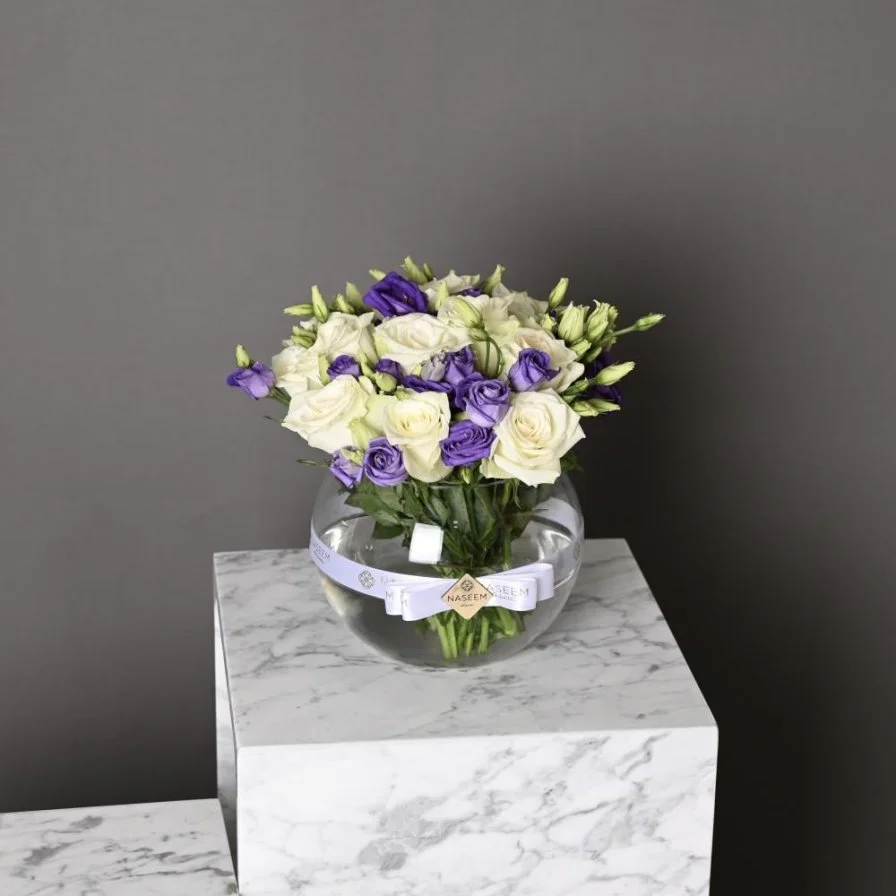 Purple stoma vase with congratulations on graduation
