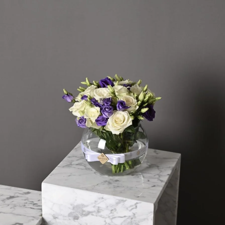 Purple stoma vase with congratulations on graduation