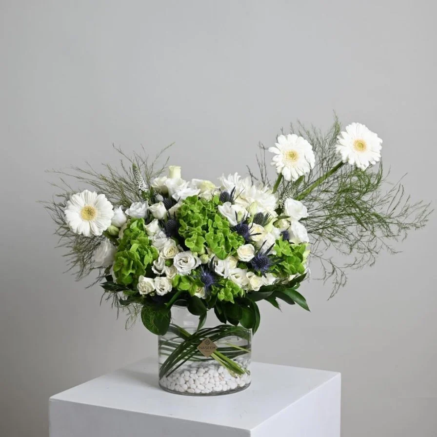 White gerbera flower vase