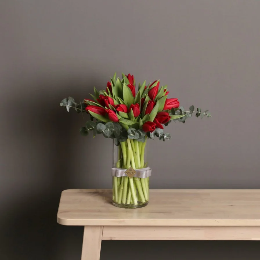 Red tulip vase
