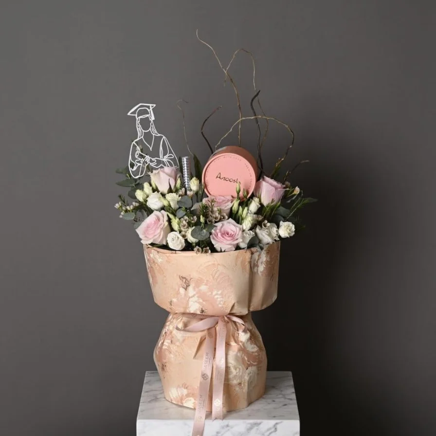 Graduation bouquet with pink Anoush chocolate