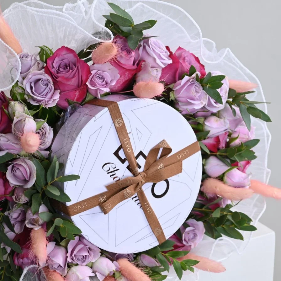 Levo chocolate bouquet with purple roses