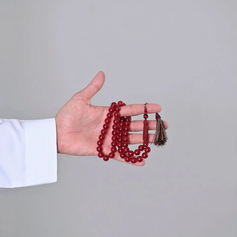 Transparent Burgundy Bakelite Misbaha Custom Karkosha Tassel | Lubab