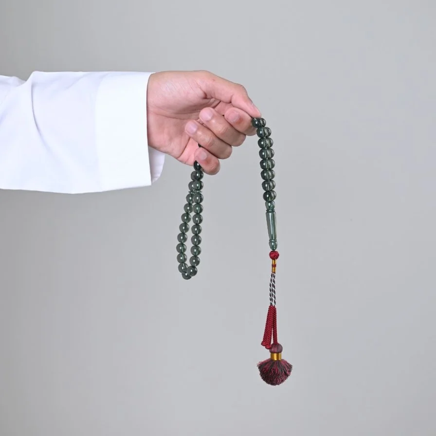 Transparent Olive Bakelite Misbaha Custom Karkosha Tassel | Lubab