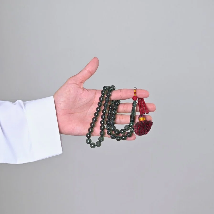 Transparent Olive Bakelite Misbaha Custom Karkosha Tassel | Lubab