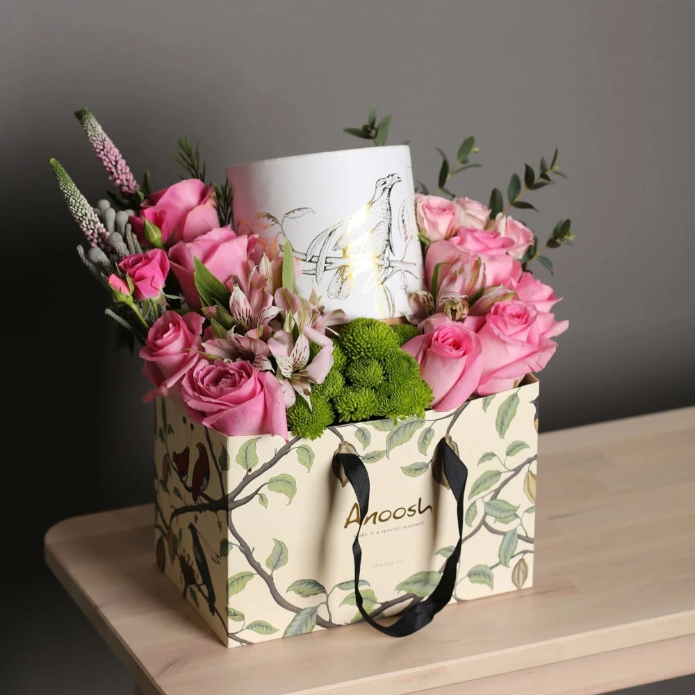 Anoush with pink roses