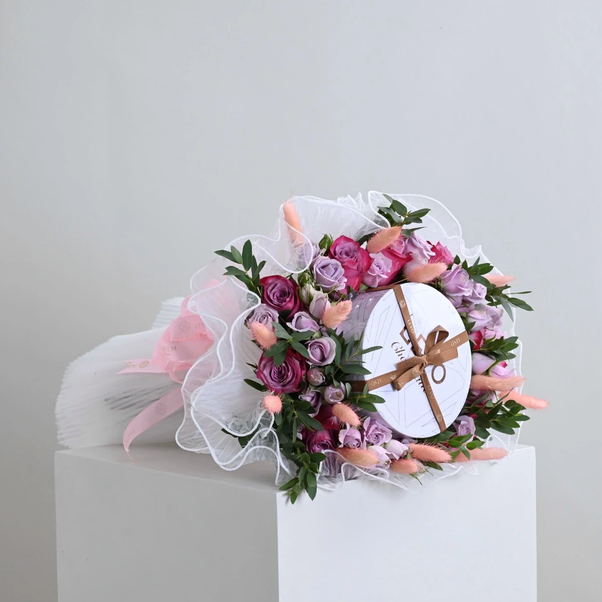 Levo chocolate bouquet with purple roses