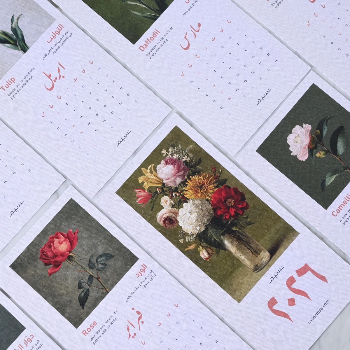 Desk Calendar 2026 with Lily Floral Arrangement
