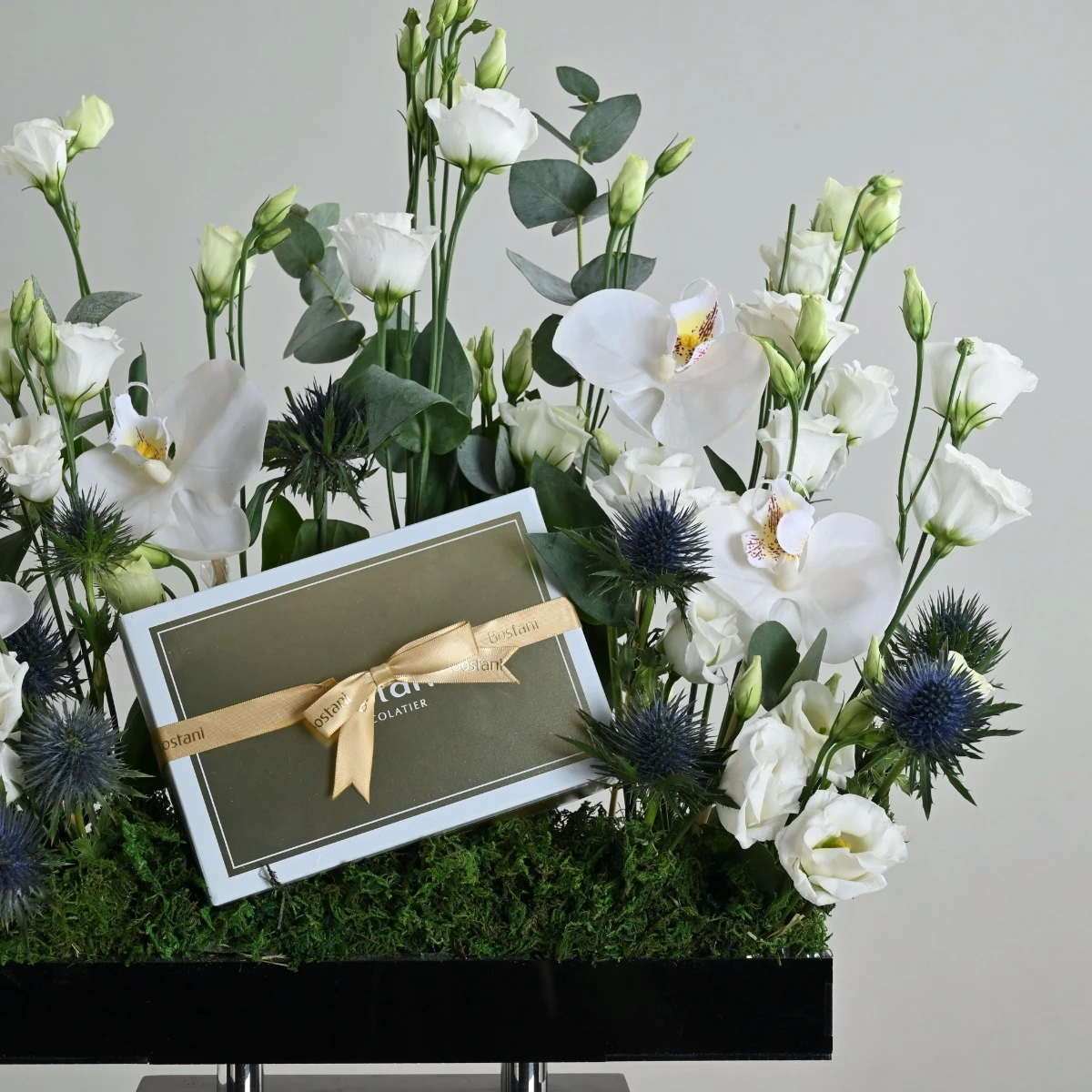 Naseem's special orchid arrangement with Boustani Chocolate